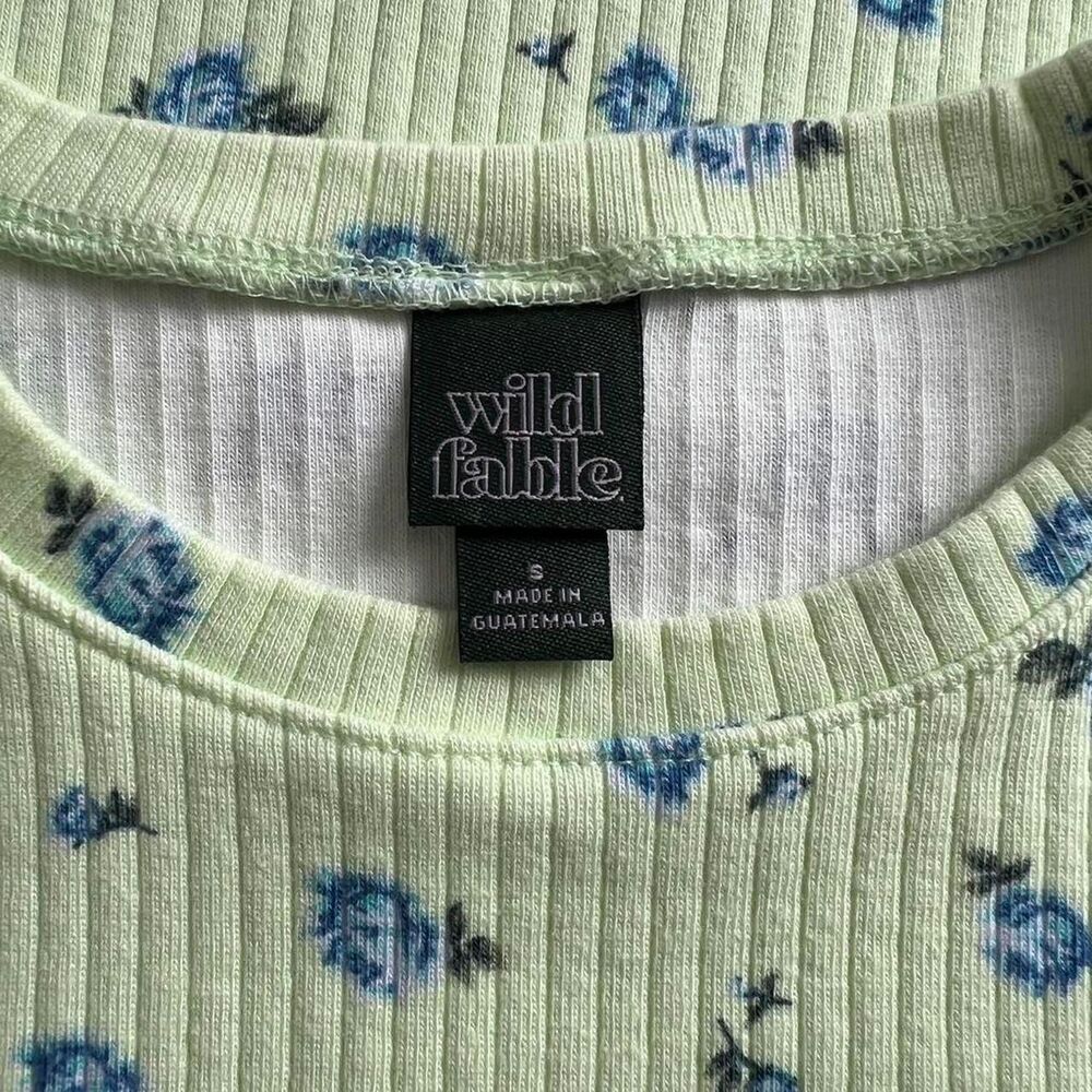 Green Cop Top Floral Ribbed Baby Tee Women’s Small - Picture 3 of 5